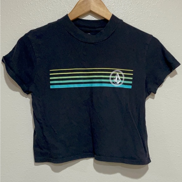 Volcom Black Crop Top with Colorful Stripes - Picture 3 of 7